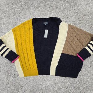 Maeve Sweater Womens Medium Petite Colorblock Cable Knit Oversized